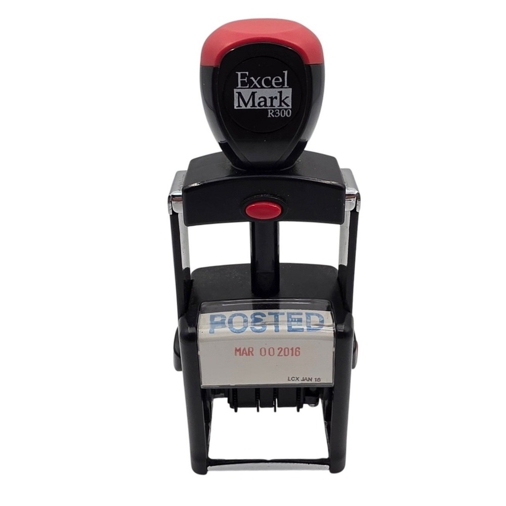 ExcelMark R300 Self Inking Posted Date Stamp Office Rotary Dater Black Red P4